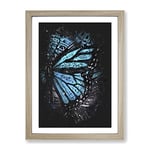 The Blue Butterfly Effect Paint Splash Modern Framed Wall Art Print, Ready to Hang Picture for Living Room Bedroom Home Office Décor, Oak A2 (64 x 46 cm)