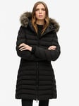 Superdry Fuji Faux Fur Hood Mid Length Jacket - Black