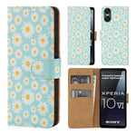 32nd Floral Series 3.0 - Design PU Leather Book Wallet Case Cover for Sony Xperia 10 VI (2024), Flip Case With RFID Blocking Card Slots, Magnetic Closure and Built In Stand - Blue Daisy