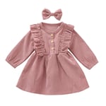 HINK Baby Clothing,Toddler Baby Kids Girls Solid Ruffle Botton Dress Princess Dress +Hairband Sets 4-5 Years Pink Girls Outfits & Set For Baby Valentine'S Day Easter Gift