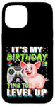 Coque pour iPhone 15 It's My Birthday Pig Time to Level Up Jeu vidéo