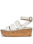 FitFlop Eloise Leather/cork Strappy Wedge Sandals - Urban White, White, Size 8, Women