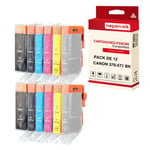 NOPAN-INK - x12 Cartouche compatible pour CANON 570 XL - 571 XL 570XL - 571XL Noir (x2) + Cyan (x2) + Magenta (x2) + Jaune (x2) + Photo Noir (x2) + Gris (x2) ()