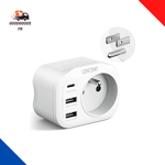 Adaptateur Prise Américaine Française Prise, Avec 2 Ports USB Et 1 Port USB-C