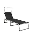 HOMECALL - Chaise longue pliable en aluminium et textilène avec pare-soleil, noir