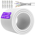 Cable Ethernet 150m Cable Rj45 Cat 7 Blindé Haut Débit Câble Réseau S/FTP Cable LAN Blanc Gigabit Haute Vitesse Câble Ethernet Imperméabilisation Extérieure pour Routeur Modem - 10Gbps 600MHz.[G397]