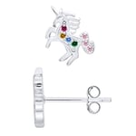 Amours, Bisous & Câlins - Boucles d'Oreilles LICORNE MAGIQUE - Argent 925 et Oxydes de Zirconium - 100% Anallergique - Bijou Enfant