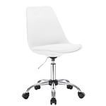 WOLTU BS39ws Tabouret à roulettes Chaise de Bureau en Similicuir Tabouret de Bureau pivotant 360° réglable en Hauteur,Blanc