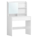 VASAGLE Coiffeuse, Table de Maquillage, avec Miroir, avec Placard de Rangement et tiroir, étagères réglables, Coin beauté, Style Moderne, 70 x 40 x 136 cm, Blanc RDT118W01