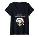 Womens Santas Galactic Helper Grey Alien Head Santa Hat UFO UAP V-Neck T-Shirt