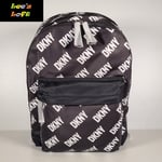 DKNY Black Rucksack Backpack Bag White DKNY Logo All Over