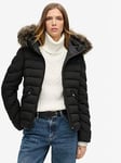 Superdry Fuji Faux Fur Hood Padded Jacket - Black, Black, Size 12, Women