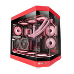 Mars Gaming MC-3T, Boîtier Gaming Custom ATX, Triple Fenêtr Verre Trempé Continu, Refroidissement Liquide Complet, Double Caméra Latérale, 3x Slots PCI Verticaux, USB-C et USB 3.0, Rouge