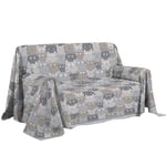 PENSIERI DELICATI Housse de canapé 250 x 290 cm, fabriquée en Italie, Drap Housse 100% Coton Pur, Motif happycat Gris, idéal comme Drap d'ameublement, protège-canapé ou Couvre-lit d'été (2 Places)