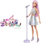 Barbie 3-In-1 Dream Camper Vehicle & Pop Star Doll Dressed In Iridescent Skirt with Microphone and Pink Hair, Gift for 3 to 7 Year Olds, Multicolour, FXN98