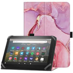 HoYiXi Coque Universel pour 7"-8" Tablette Fire HD 8 2020/2022 & Fire HD 8 Plus 2020/2022 avec Support Folio et Dragonne Housse de Protection pour Samsung Android 7"-8" Tablette - Marbre Rose