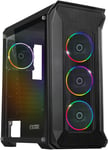 Boitier Pc Gamer Darkwitcher-Argb Moyenne Tour Atx-Façade Métal Mesh Et Paroi Latérale En Verre Trempé-4 Ventilateurs 5 Volts Pwm Led Rgb Adressable 120 Mm-Mb Sync-Noir