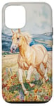 Coque pour iPhone 14 Aquarelle Running Palamino Horse in Meadow