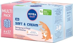 NIVEA BABY Soft & Cream Lot de 4 packs de 57 lingettes humides pour bébé - Pour nettoyer en douceur la peau sensible de bébé - Lingettes hypoallergéniques pour bébé - Avec huile d'amande et vitamines