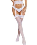 RSLOVE Bas Porte Jarretelles Femme Sexy en Dentelle Collant avec Jarretelle pour Féminine Bas Hauts de Cuisse Blanc One Size