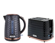 New Gorgeous Goodmans Textured 2 Slice Toaster and Kettle in Black & Rose Gold