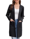 GRACE KARIN Gilet Femme Hiver Long Mi-Longue Trench-Coat Ouvert avec Poche Cardigan Hiver Chaud Noir -1 S