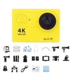 Mini caméra d'action WiFi 2,0 pouces écran 30FPS/170D caméra de casque étanche caméra de télécontrôle sous-marine caméra d'action Ultra HD 4K, jaune - sans carte