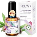 SAVILAND Nail Primer No Lift: 2024 Acid Free Primer Nail Prep Bond with Vitamin E Ingredient Castor Oil for Gel Acrylic Dip Nails, Ultra-Strong Adhesion Protein Bond Nail Supplies Home Salon