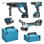 Pack 3 outils MAKITA DLX3093TJ (DHP484 + DHR202 + DGA513) 18V li-Ion (3x5Ah)