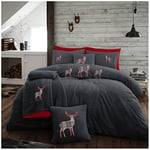 GC GAVENO CAVAILIA Teddy Stag Duvet Cover Kingsize, Super Soft & Fleece Bedding Set, Thermal Warm Quilt Covers, Emb Stag-Charcoal/Red