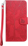 Tiyoo Flip Phone Case for Samsung Galaxy A13/ A04S/ M13 5G, Shockproof Leather Wallet Case with The Tree of Life Pattern, Protective Cover with Card Holder and Magnetic Closure, Phone Cover, Red