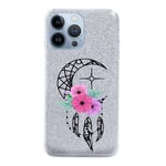 Coque Iphone 13 PRO paillettes argent dreamcatcher et lune