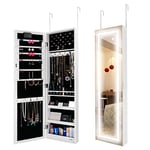 Ezigoo Full-Length Mirror Jewelry Cabinet with Storage – LED Lighted, Lockable, and Versatile Wall-Mounted Design