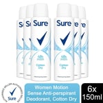 Sure Women Motion Sense Anti-Perspirant Deodorant, Cotton Dry, 6 Pack, 150ml