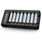 POWEROWL AAA Rechargeable Batteries with Charger, 8 Pack of 1000mAh High Capacity Low Self Discharge Ni-MH Triple A Batteries with Advanced Individual Cell Battery Charger