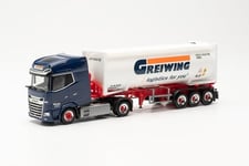 herpa Maquette Camion DAF XG+ Drucksilo-Sattelzug Greiwing (NordrheinWestfalen/Duisburg), échelle 1/87, Model Allemand, pièce de Collection, Figurine Plastique, 315821