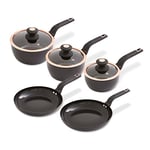 Tower T800232BLK Cavaletto 5 Piece Cookware Set with 16cm, 18cm, 20cm Saucepans and 24cm, 28cm Non-Stick Frying Pans, Black & Rose Gold