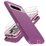 Jshru for Pixel 8 Pro Case with 2Pcs Screen Protecotr,[Shockproof] [Dropproof] [Dust-Proof],3 in 1 Full Body Bumper Case for Google Pxiel 8 Pro,Heavy Duty Protection Cover for Pxiel 8 Pro,Purple/Pink