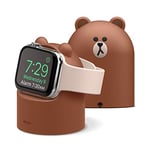 elago | LINE Friends W2 Charger Stand Compatible with All Apple Watch Series Ultra 2&1/10/9/8/SE2/7/6/SE/5/4/3/2/1 (49mm, 46mm, 45mm, 44mm, 42mm, 41mm, 40mm, 38mm), Nightstand Mode (BROWN)