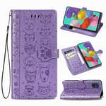 Case till Samsung Galaxy A71 4g Flip Wallet präglad cover Etui Housse Cat Hund Mönster - Lila