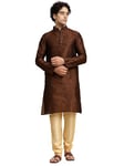 SKAVIJ Kurta Pajama Set for Men Jacquard Silk Indian Wear Dress Suit (Dark Brown, XL)