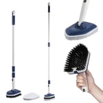 Beldray LA030148FEU7 Brosse de Nettoyage 2 en 1 - avec Manche télescopique, Nettoyeur de Salle de Bain avec tête pivotante à 180°, Bords Pointus pour Les Coins, Plateau à brosser