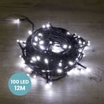 Guirlande Lumineuse 12M Intérieur et Extérieur 100 LEDs Blanc Froid - Guirlande Lumineuse Sapin Cable Noir avec 8 Modes et Télécommande dont Minuteur