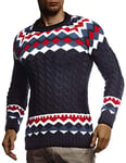 Leif Nelson Pull norvégien en tricot pour homme avec col rond - Pull d'hiver pour homme - Pour Noël et hiver - Motif norvégien - Coupe slim - Col rond - LN20757, bleu, S