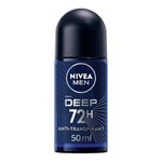 NIVEA MEN DEEP DARKWOOD Déodorant bille (1 x 50 ml), Détranspirant 72h anti-humidité, anti-odeurs, & antibactérien au charbon noir actif, Déodorant homme anti transpirant au parfum boisé