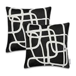 Paco Home Housse De Coussin Housse De Coussin Décoratif Lot De 2 Canapé Salon Feuilles Scandinave, Couleur:Noir 1, Sets:2pcs-Set