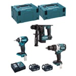 Kit d'électroportatifs professionnels MAKITA - DHR171 + DHP481 + DTD154 - Blanc - 18V - 2 Batteries 5 Ah