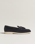 Santoni Summer Tassel Loafers Navy Suede