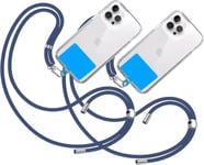 2x Cordon Universel Pour Téléphone Portable [Bleu Marine] Avec Patch De Fixation [Bleu] Et Sangle De Suspension Amovible Réglable Et Résistante Compatible Avec Toutes Les Téléphones Mobiles