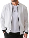 JMIERR Veste Pour Homme Veste d'Université Veste Légère Pour Homme Veste Misaison Blouson Bomber Avec Poche Sur La Manche Blouson En Cuir Et Veste De Vol De Loisirs Avec Poche Blanc 2XL